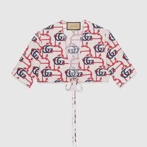 Gucci Double G Anchor Print Cotton Top - Size 42